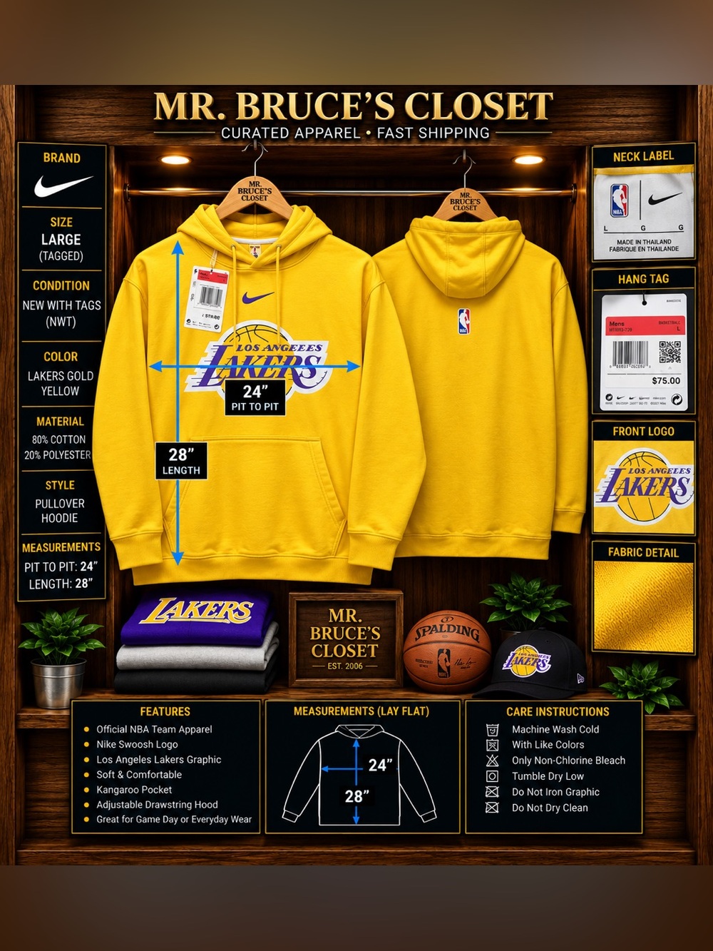 Nike Yellow Los Angeles Lakers Pullover Hoodie